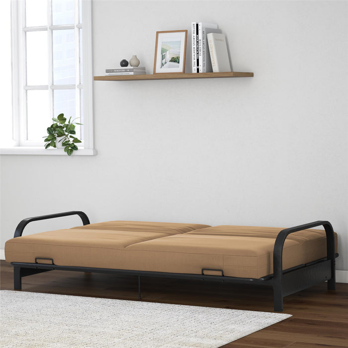 DHP Elbern Futon with Tan Linen Slipcover