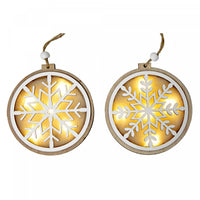 LED Wooden Round Snowflake Ornament - Set of 12 Christmas Ornaments