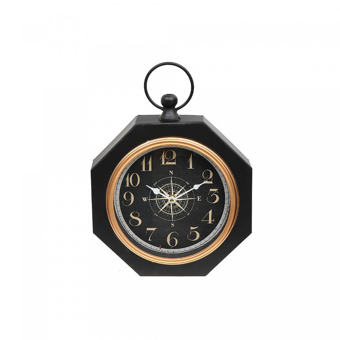 Black Octagon Metal Table Clock