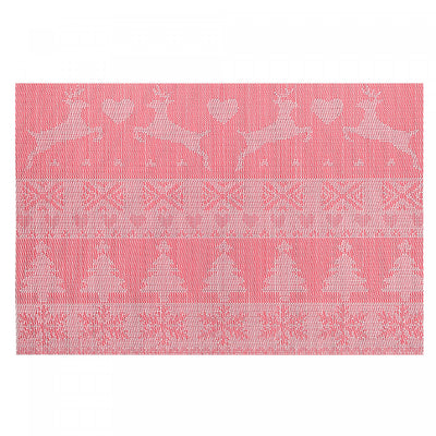 Vinyl Placemat Reindeer and Tree Red|Napperon rouge en vinyle à motif de rennes et d'arbres