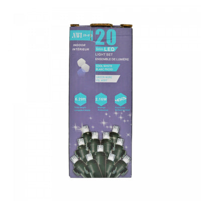 20 Lt 5mm LED Indoor Light Set Cool White Bulbs - Set of 2 Christmas Lights|Jeu de 20 lumières à DEL de 5 mm pour l’intérieur avec ampoules blanc froid - ensemble de 2 jeux de lumières de Noël