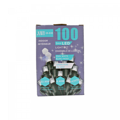 100 Lt 5mm LED Indoor Light Set Cool White Bulbs - Set of 2 Christmas Lights|Jeu de 100 lumières à DEL de 5 mm pour l’intérieur avec ampoules blanc froid - ensemble de 2 jeux de lumières de Noël