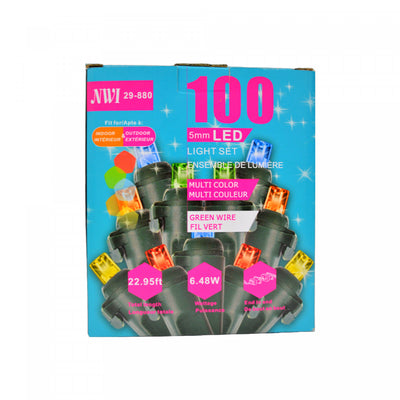 100 Lt 5mm LED Indoor/outdoor Light Set Multi Bulbs - Set of 2 Christmas Lights|Jeu de 100 lumières à DEL de 5 mm pour l’intérieur et l’extérieur avec ampoules multicolores - ensemble de 2 jeux de lumières de Noël