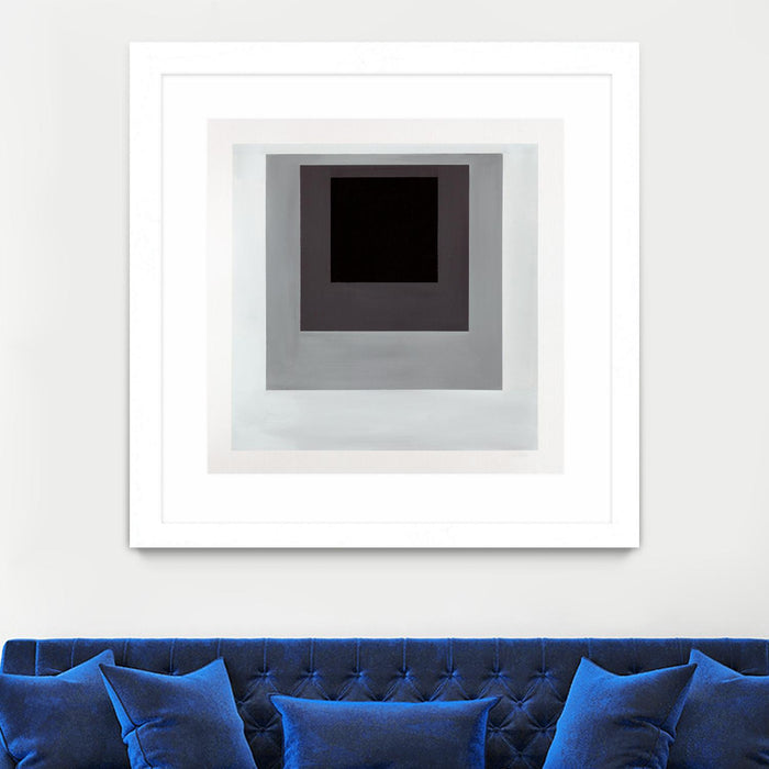 \"Inside Box Thinker\" Matted and Framed White 30x30 Wall Art