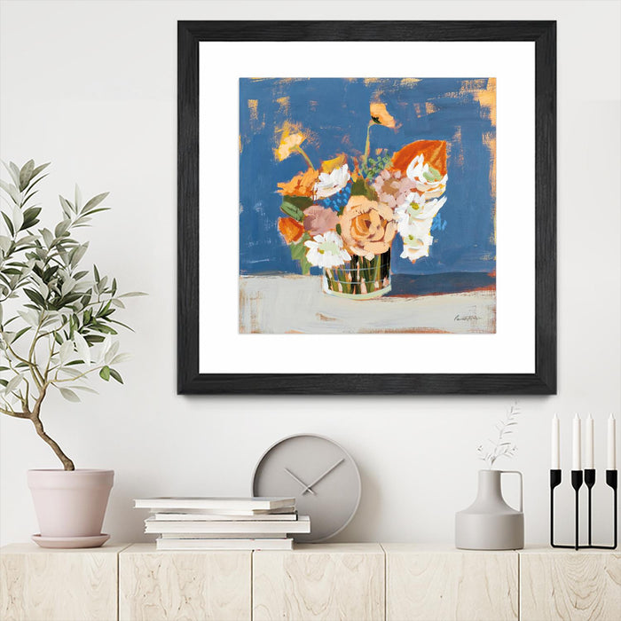 \"Peach And White Bouquet\" Matted and Framed Black 30x30 Wall Art