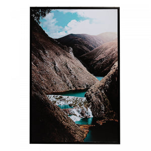 Framed Canvas Wall Art River Between the Mountains 24 x 36 Wall Decor