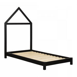 Sweedi Twin Bed With House Frame Headboard - Matte Black