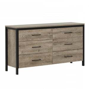 Munich 6-Drawer Double Dresser - Weathered Oak and Matte Black