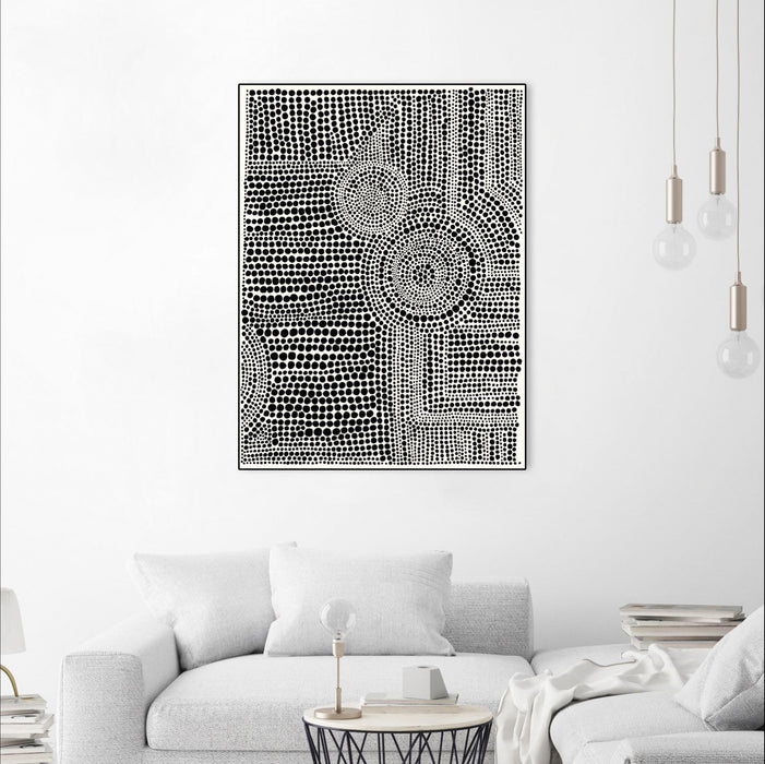 \"Clustered Dots A\" Canvas Framed Black 18x24 Wall Art