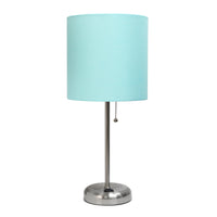 Limelights Stick Lamp with Charging Outlet And Fabric Shade, Aqua Table Lamp