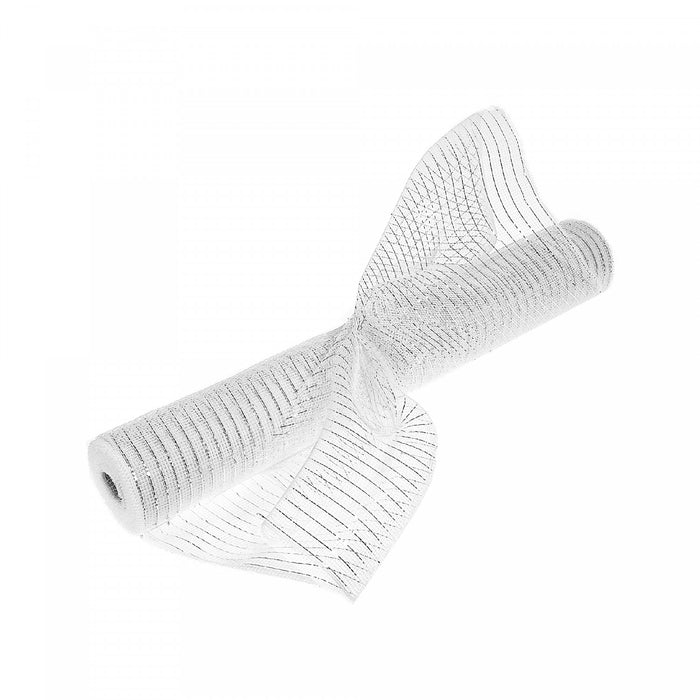 Mesh Ribbon White with Silver Stripes 21\"x10\" - Set of 2 Crafts