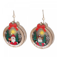 LED Wooden Round Shape Ornament - Set of 2 Christmas Ornaments