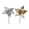 Transparent Border Glitter Poinsettia Pick - Set of 6