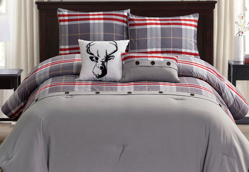 Lodge 5 Piece Queen Comforter Set - Grey