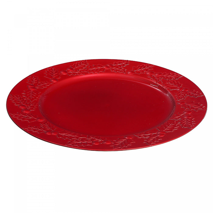 Charger Plate Holly berries Red 13\" - Set of 6 Dinnerware