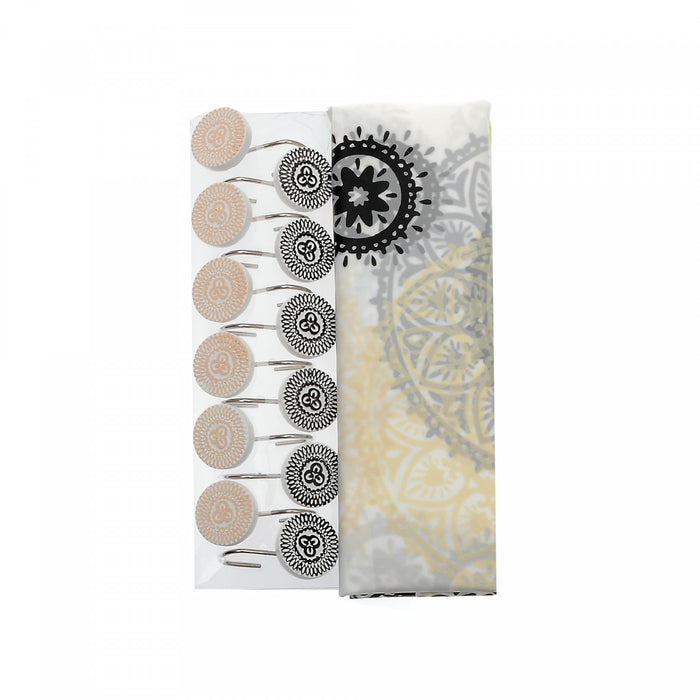 Peva Shower Curtain With 12 Polyresin Hooks Henna