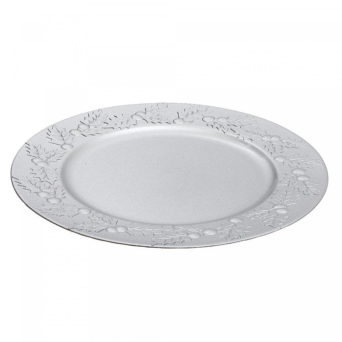 Charger Plate Holly berries Silver 13\" - Set of 6 Dinnerware