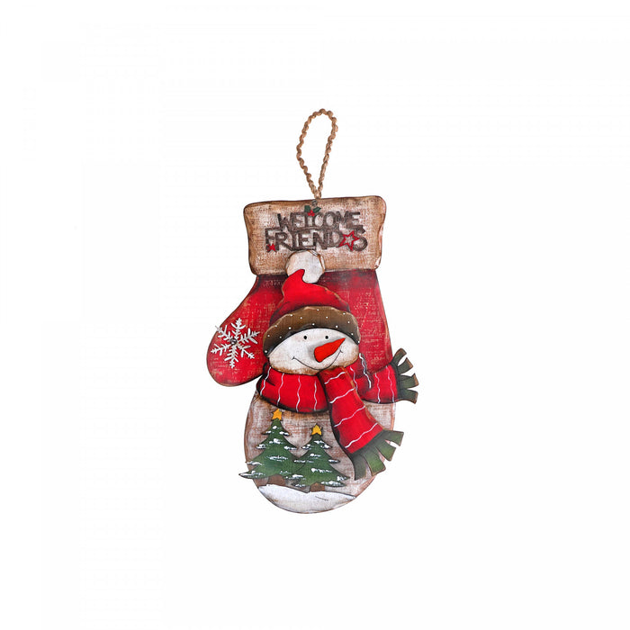 Wooden 'Welcome Friends' Snowman Mitt Wall Hanging