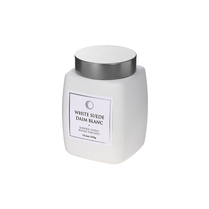 13.2 Oz Luxe Scented Square Candle with Lid White Suede - Set of 2