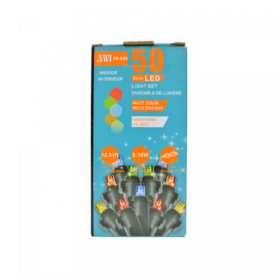 50 Lt 5mm LED Indoor Light Set Multi Bulbs - Set of 2 Christmas Lights|Jeu de 50 lumières à DEL de 5 mm pour l’intérieur avec ampoules multicolores - ensemble de 2 jeux de lumières de Noël