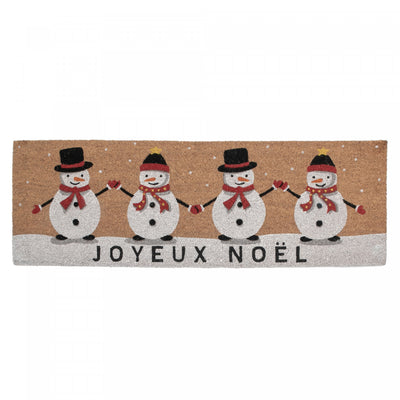 Coir Door Mat Quadruple Snowman - Joyeux Noel 16 x 48 Floormat|Paillasson en fibre de coco orné de quatre bonshommes de neige - « Joyeux Noël » 16 x 48