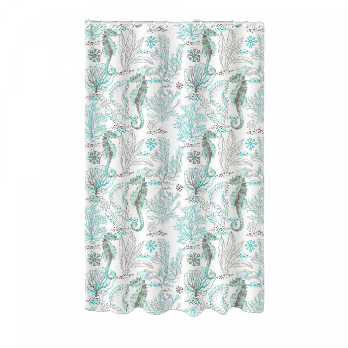 Printed Canvas Shower Curtain with Roller Hooks Seahorse
