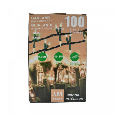 100 Lt 8.5ft Indoor Garland Lights Clear Bulbs - Set of 2 Christmas Lights|Guirlande de 100 lumières de 8,5 pi pour l’intérieur avec ampoules transparentes - ensemble de 2 jeux de lumières de Noël