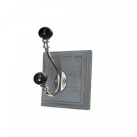 Antique Nickel Hook with Black Knob on Wood Base Grey-wash - Set of 2 Hooks