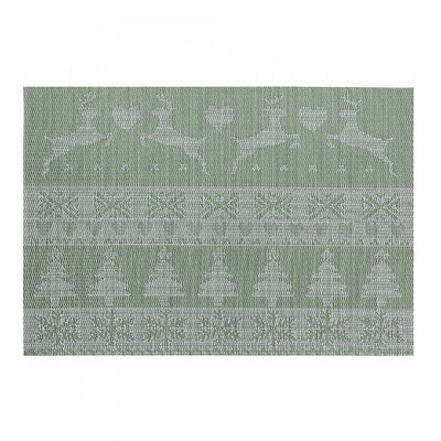 Vinyl Placemat Reindeer and Tree Green|Napperon vert en vinyle à motif de rennes et d'arbres
