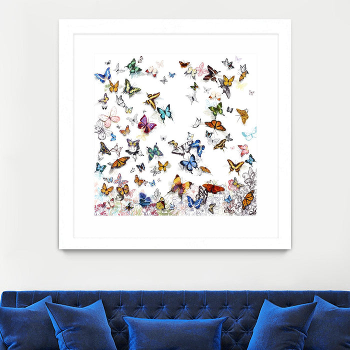 \"Papillon\" Matted and Framed White 30x30 Wall Art