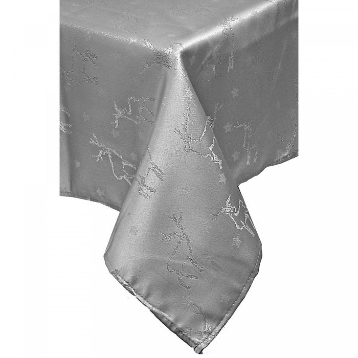 Lurex Tablecloth 54\" x 72\" Silver Reindeer