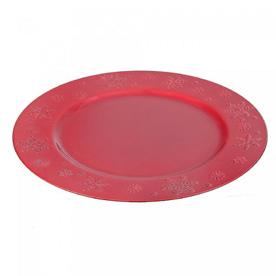 Charger Plate Snowflake Red Dinnerware|Assiette de présentation rouge ornée de flocons de neige