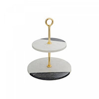 White And Black Marble 2-Tier Cake Stand