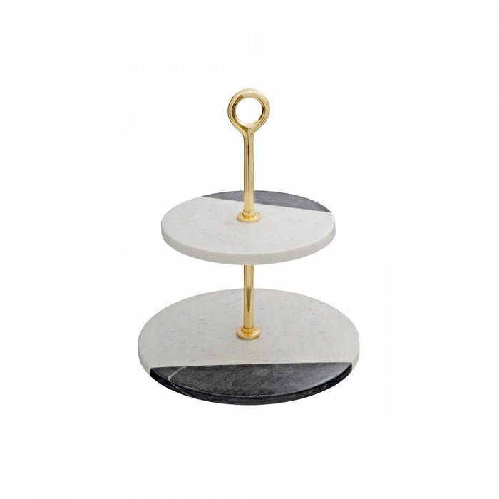 White And Black Marble 2-Tier Cake Stand