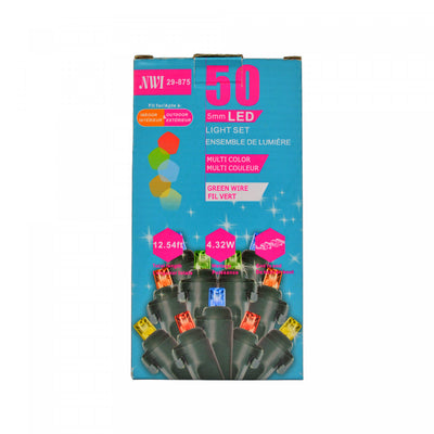 50 Lt 5mm LED Indoor/outdoor Light Set Multi Bulbs - Set of 2 Christmas Lights|Jeu de 50 lumières à DEL de 5 mm pour l’intérieur et l’extérieur avec ampoules multicolores - ensemble de 2 jeux de lumières de Noël