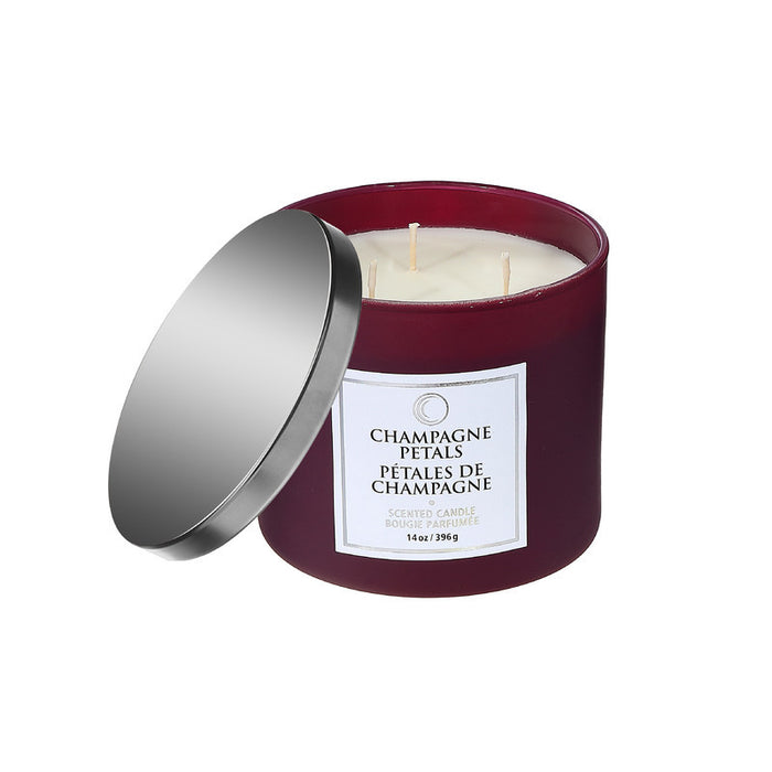 14 Oz 3 Wick Luxe Scented Candle with Lid Champagne Petals - Set of 2