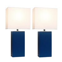 Elegant Designs 2 Pack Modern Leather Table Lamps with White Fabric Shades, Blue Lamp Set