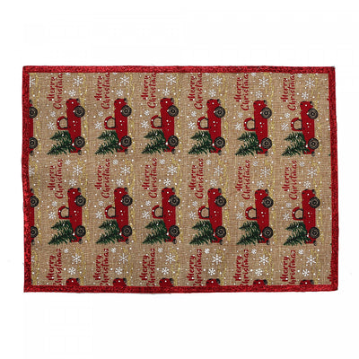 Red Truck with Tree Print Polyester Placemat - Set of 12|Napperon en polyester à motif de camions rouges et arbres - ensemble de 12