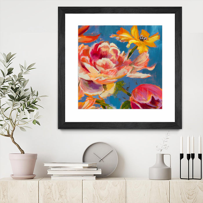 \"Spring Bouquet V31\" Matted and Framed Black 36x36 Wall Art