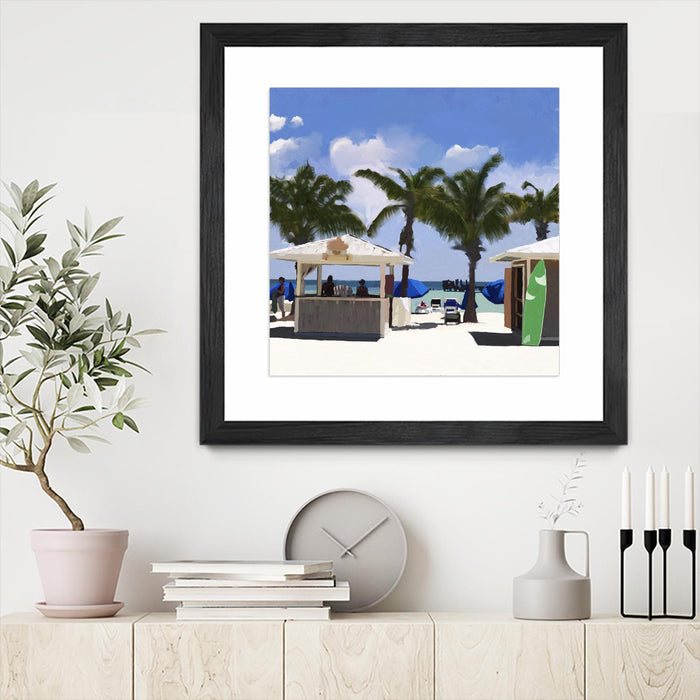 \"Key West Cabana I\" Matted and Framed Black 30x30 Wall Art
