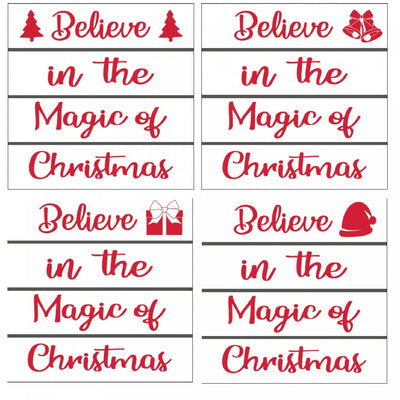 Set of 4 Wooden Enamel Coasters Believe in The Magic of Christmas|Ensemble de 4 sous-verre « Believe in The Magic of Christmas » en bois et émail