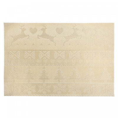 Vinyl Placemat Reindeer and Tree Gold|Napperon doré en vinyle à motif de rennes et d'arbres
