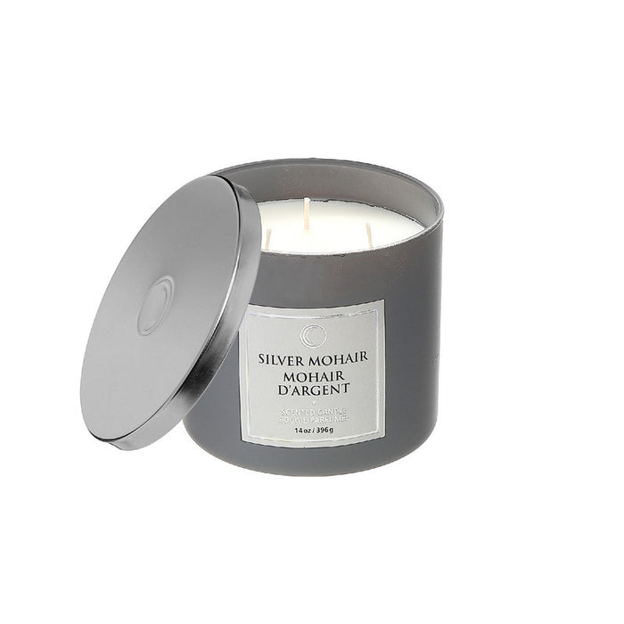 14 Oz 3 Wick Luxe Scented Candle with Lid Silver Mohair - Set of 2