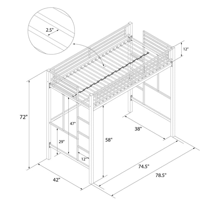 DHP Metal Twin Loft Bed - Pink