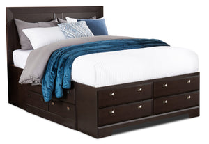 Yorkdale 12-Drawer Platform Bed with Headboard & Storage Frame, Made in Canada, Brown - Full Size