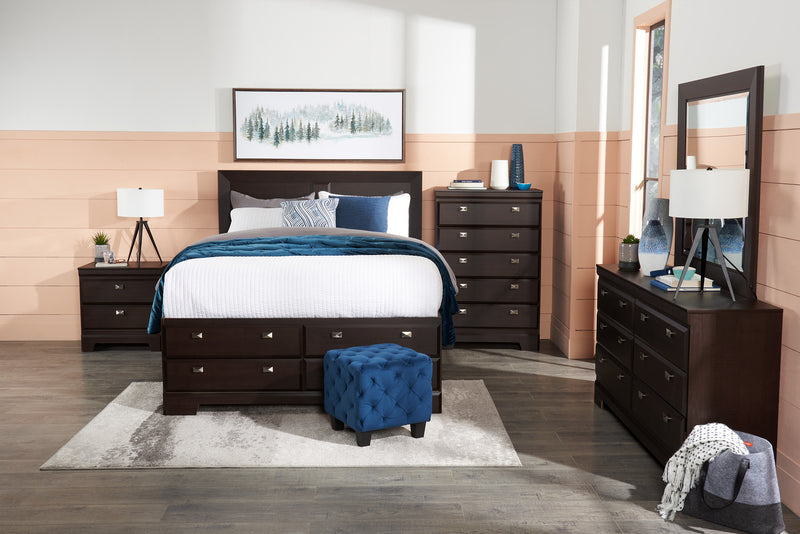 Yorkdale 6pc Bedroom Set with 12-Drawer Storage Bed, Dresser, Mirror & Nightstand, Brown - Full Size