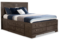 Yorkdale 12-Drawer Platform Bed with Headboard & Storage Frame, Made in Canada, Grey - Full Size 