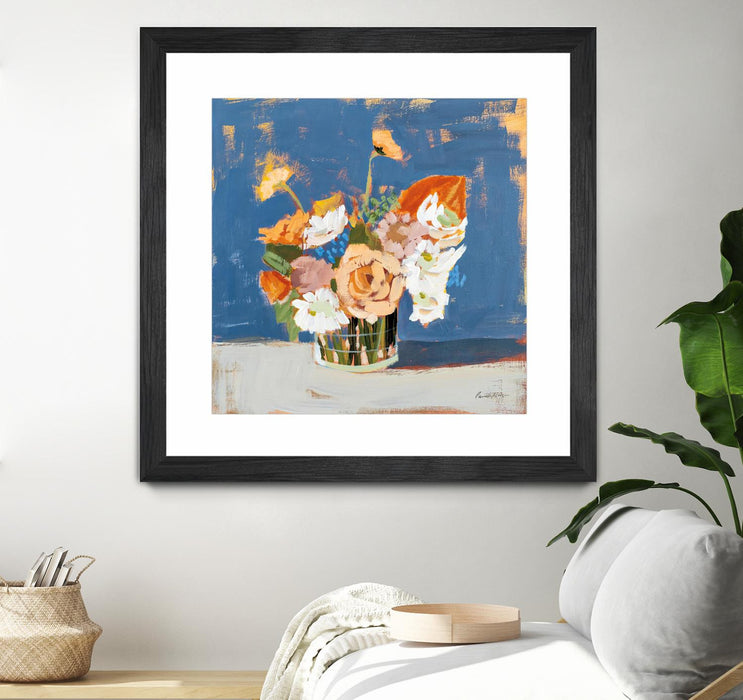 \"Peach And White Bouquet\" Matted and Framed Black 30x30 Wall Art