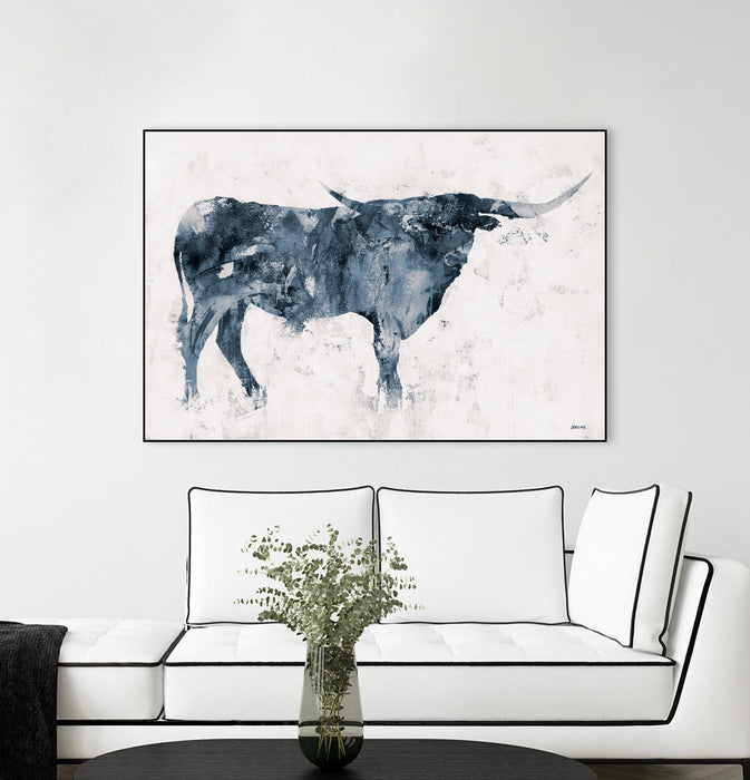 \"Longhorn V2\" Canvas Framed Black 36x24 Wall Art