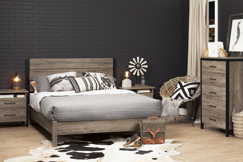 Munich Full Headboard - Weathered Oak and Matte Black